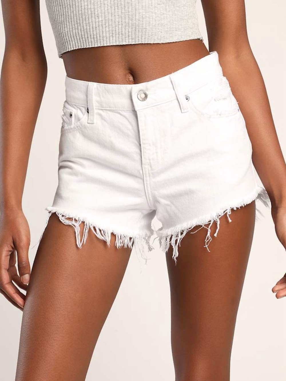 PISTOLA GIGI LUXE WHITE DISTRESSED CUTOFF DENIM HIGH-RISE SHORTS / SIZE 30